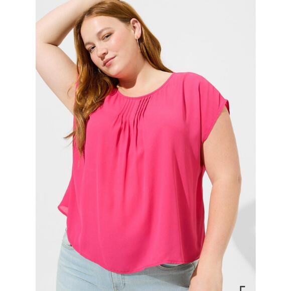 Torrid Top Womens 1X Hot Pink Envelope Back Boxy Crop Pintuck Cool Girl Fairy - Picture 3 of 11
